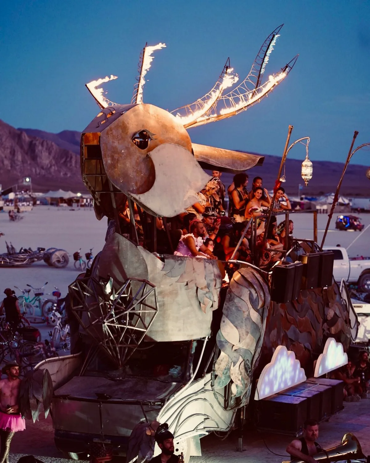 Tarna the Jackalope carries a crowd across the playa
